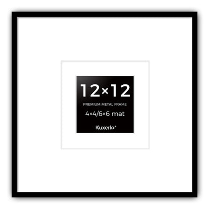 Kuxerla 12x12 Picture Frames, Wall Gallery Photo Frame with Mat Display 4x4 or 6x6 Photos, Wall Hanging Frame for 12x12 Picture Without Mat,Black