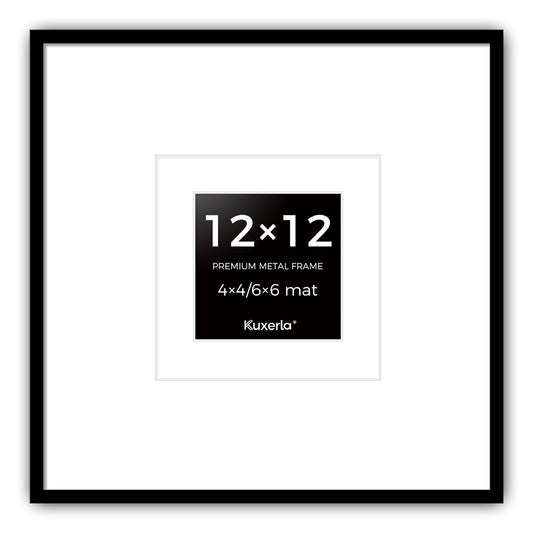 Kuxerla 12x12 Picture Frames, Wall Gallery Photo Frame with Mat Display 4x4 or 6x6 Photos, Wall Hanging Frame for 12x12 Picture Without Mat,Black