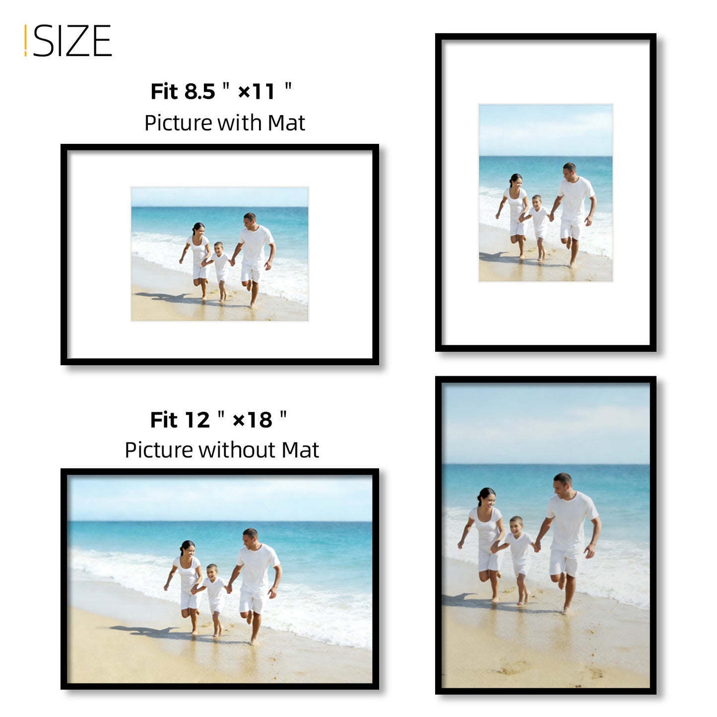 Kuxerla picture Frame 12x18 Holds 8.5x11 Photos with Mat or 12x18 Photo without Mat. With Clear Acrylic Front and MDF Back Panel.Black