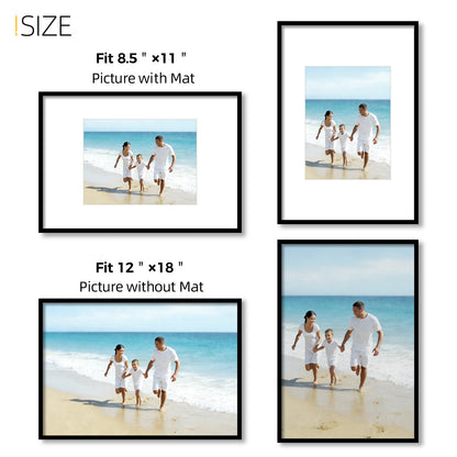 Kuxerla picture Frame 12x18 Holds 8.5x11 Photos with Mat or 12x18 Photo without Mat. With Clear Acrylic Front and MDF Back Panel.Black