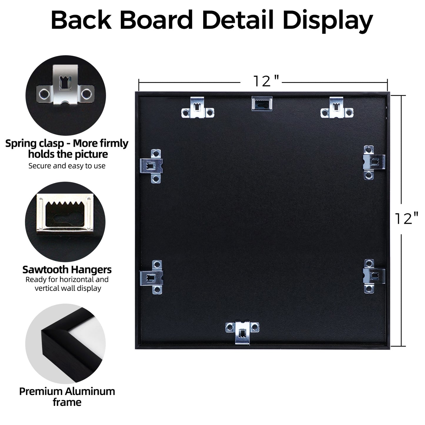 Kuxerla 12x12 Picture Frames, Wall Gallery Photo Frame with Mat Display 4x4 or 6x6 Photos, Wall Hanging Frame for 12x12 Picture Without Mat,Black