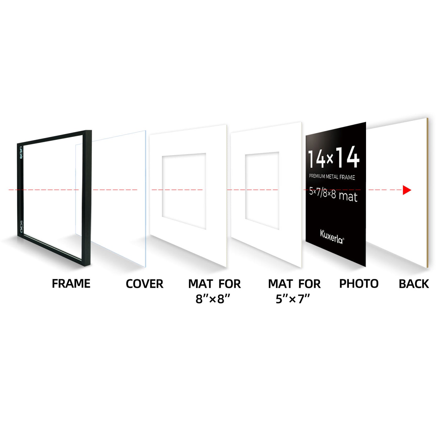 Kuxerla 14x14 Poster Frames,Wall Gallery Photo Frame with Mat Display 5x7 or 8x8 Photos, Wall Hanging Frame for 14x14 Picture Without Mat,Black