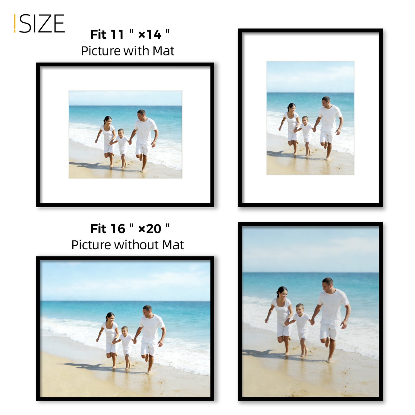 Kuxerla Picture Frame 16x20 Holds 11x14 Photos with Mat or 16x20 Photo without Mat. With Clear Acrylic Front and MDF Back Panel.Black