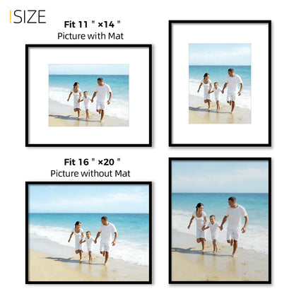 Kuxerla Picture Frame 16x20 Holds 11x14 Photos with Mat or 16x20 Photo without Mat. With Clear Acrylic Front and MDF Back Panel.Black