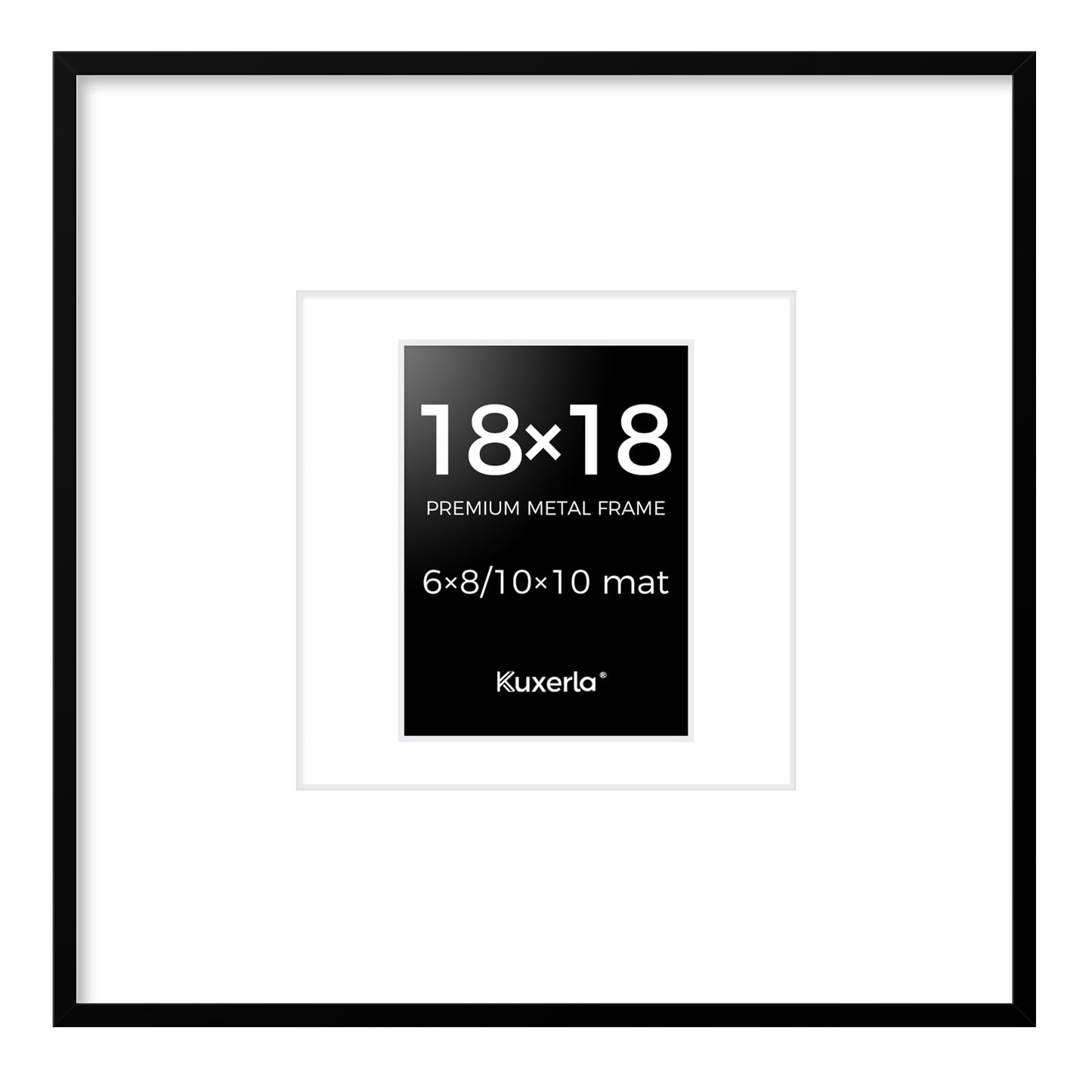 Kuxerla 18x18 Picture Frames,Wall Gallery Photo Frame with Mat Display 6x8 or 10x10 Photos, Wall Hanging Frame for 18x18 Picture Without Mat,Black