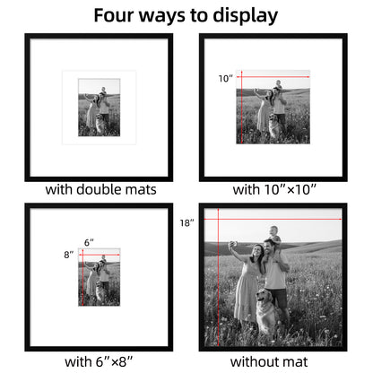 Kuxerla 18x18 Picture Frames,Wall Gallery Photo Frame with Mat Display 6x8 or 10x10 Photos, Wall Hanging Frame for 18x18 Picture Without Mat,Black