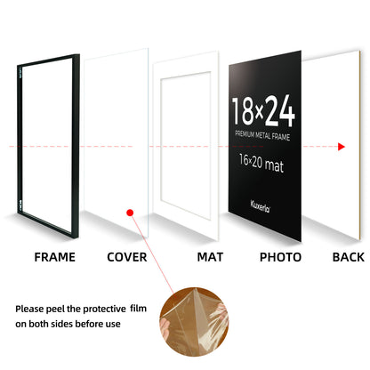 Kuxerla Picture Frame 18x24 Holds 16x20 Photos with Mat or 18x24 Photo without Mat. With Clear Acrylic Front and MDF Back Panel.Black