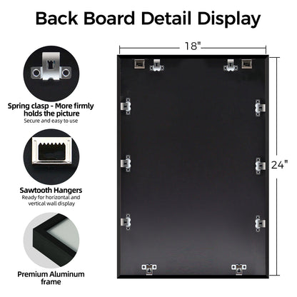 Kuxerla Picture Frame 18x24 Holds 16x20 Photos with Mat or 18x24 Photo without Mat. With Clear Acrylic Front and MDF Back Panel.Black