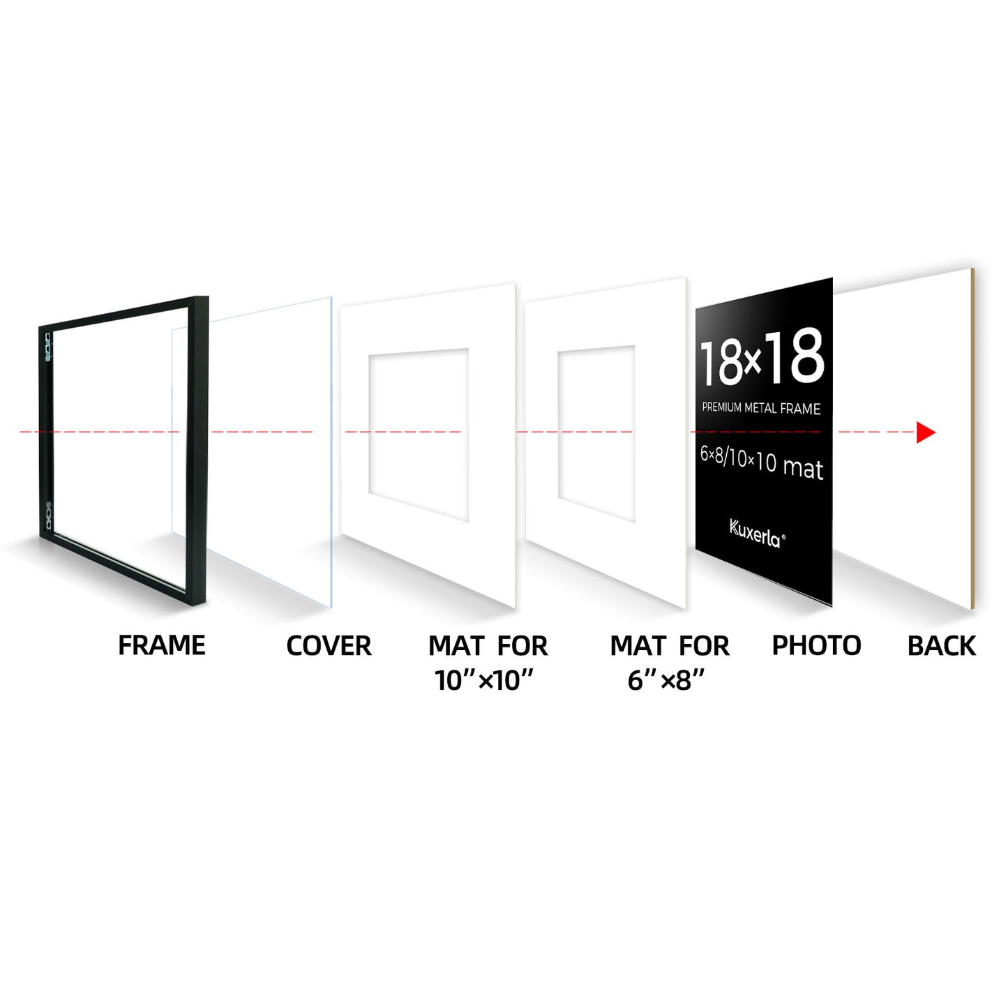 Kuxerla 18x18 Picture Frames,Wall Gallery Photo Frame with Mat Display 6x8 or 10x10 Photos, Wall Hanging Frame for 18x18 Picture Without Mat,Black