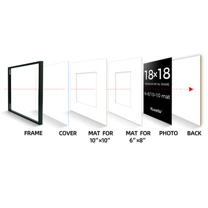 Kuxerla 18x18 Picture Frames,Wall Gallery Photo Frame with Mat Display 6x8 or 10x10 Photos, Wall Hanging Frame for 18x18 Picture Without Mat,Black