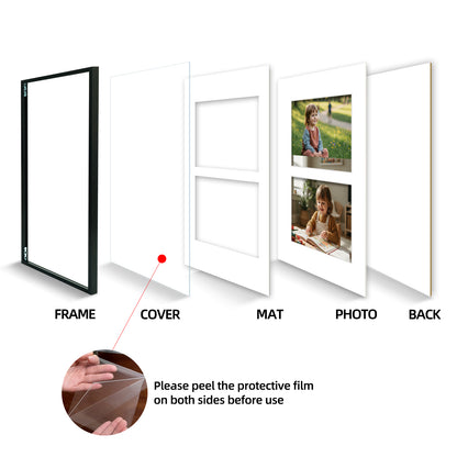 Kuxerla 11x14 Collage Picture Frame ,Displays 2Pcs 5x7 Pictures with Mat or 1Pcs 11x14 Picture without Mat , Collage Picture Frame for Horizontal or Vertical Display, Black, 1 Pack