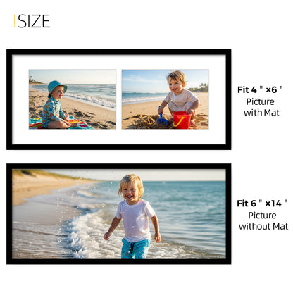 Kuxerla 6x14 Collage Picture Frame ,Displays 2Pcs 4x6 Pictures with Mat or 1Pcs 6x14 Picture without Mat , Collage Picture Frame for Horizontal or Vertical Display, Black, 1 Pack