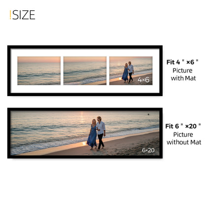 Kuxerla 6x20 Collage Picture Frame ,Displays 3Pcs 4x6 Pictures with Mat or 1Pcs 6x20 Picture without Mat , Collage Picture Frame for Horizontal or Vertical Display, Black, 1 Pack