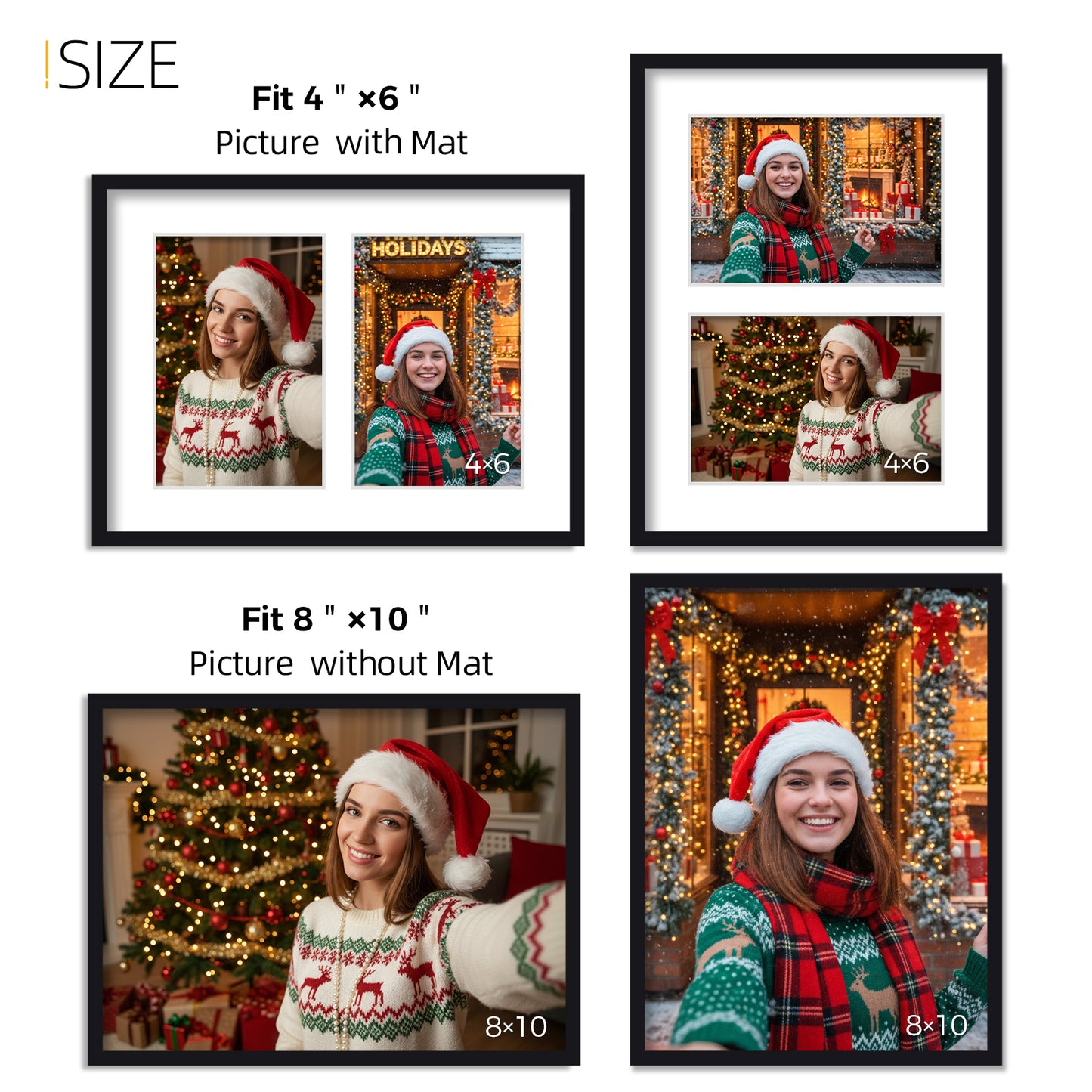 Kuxerla 8x10 Collage Picture Frame ,Displays 2Pcs 4x6 Pictures with Mat or 1Pcs 8x10 Picture without Mat , Collage Picture Frame for Horizontal or Vertical Display, Black, 1 Pack