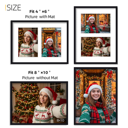 Kuxerla 8x10 Collage Picture Frame ,Displays 2Pcs 4x6 Pictures with Mat or 1Pcs 8x10 Picture without Mat , Collage Picture Frame for Horizontal or Vertical Display, Black, 1 Pack