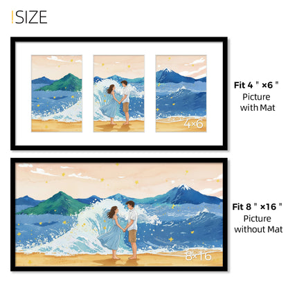 Kuxerla 8x16 Collage Picture Frame ,Displays 3Pcs 4x6 Pictures with Mat or 1Pcs 8x16 Picture without Mat , Collage Picture Frame for Horizontal or Vertical Display, Black, 1 Pack