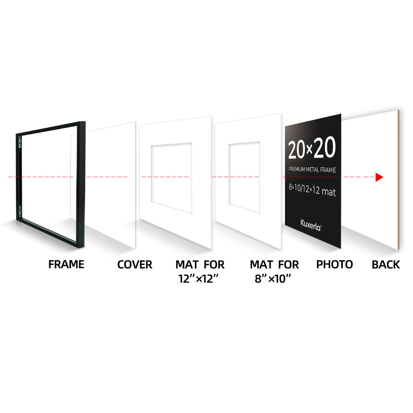 Kuxerla 20x20 Picture Frames,Wall Gallery Photo Frame with Mat Display 8x10 or 12x12 Photos, Wall Hanging Frame for 20x20 Picture Without Mat,Black
