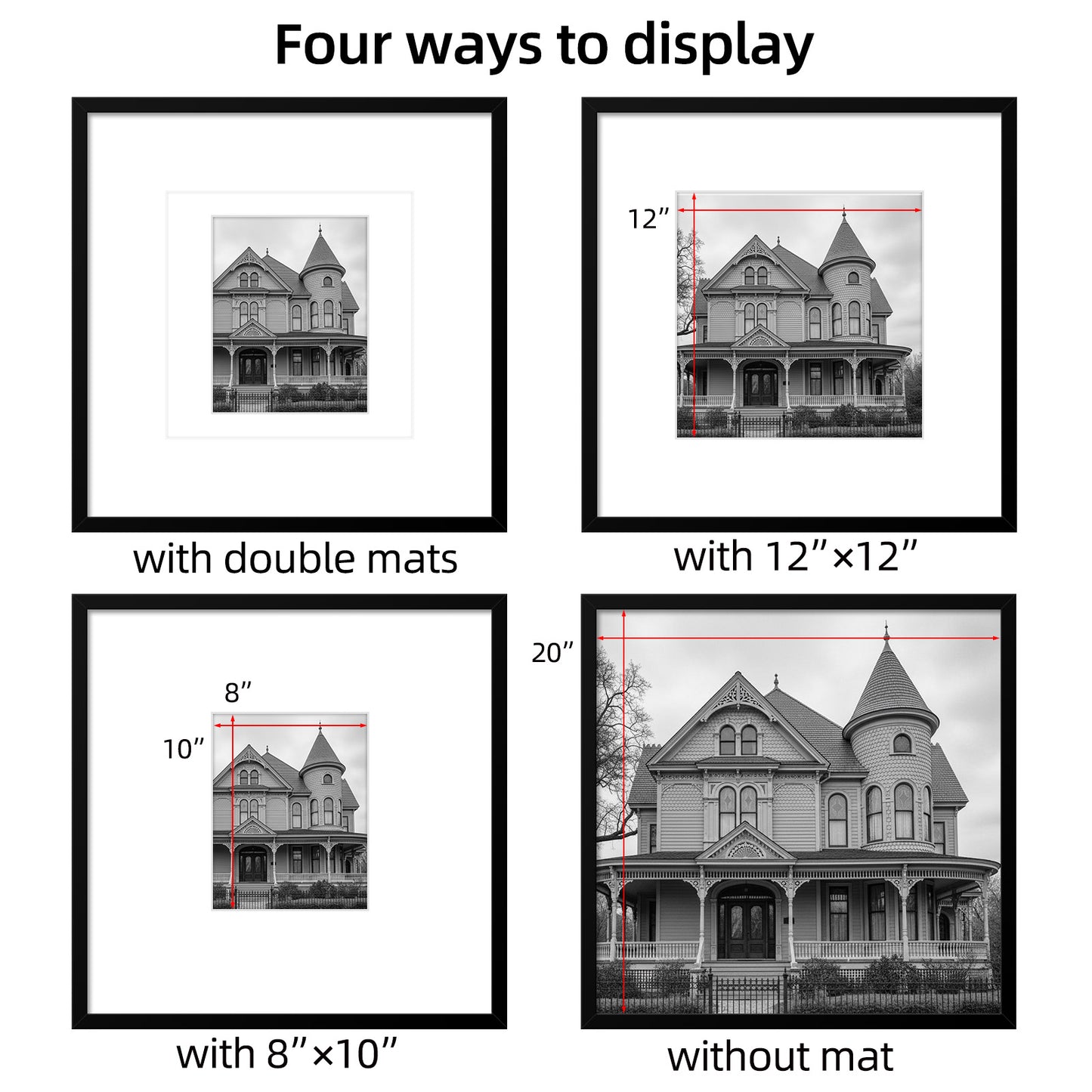 Kuxerla 20x20 Picture Frames,Wall Gallery Photo Frame with Mat Display 8x10 or 12x12 Photos, Wall Hanging Frame for 20x20 Picture Without Mat,Black