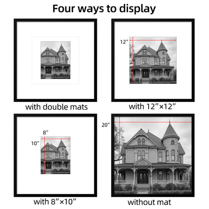Kuxerla 20x20 Picture Frames,Wall Gallery Photo Frame with Mat Display 8x10 or 12x12 Photos, Wall Hanging Frame for 20x20 Picture Without Mat,Black