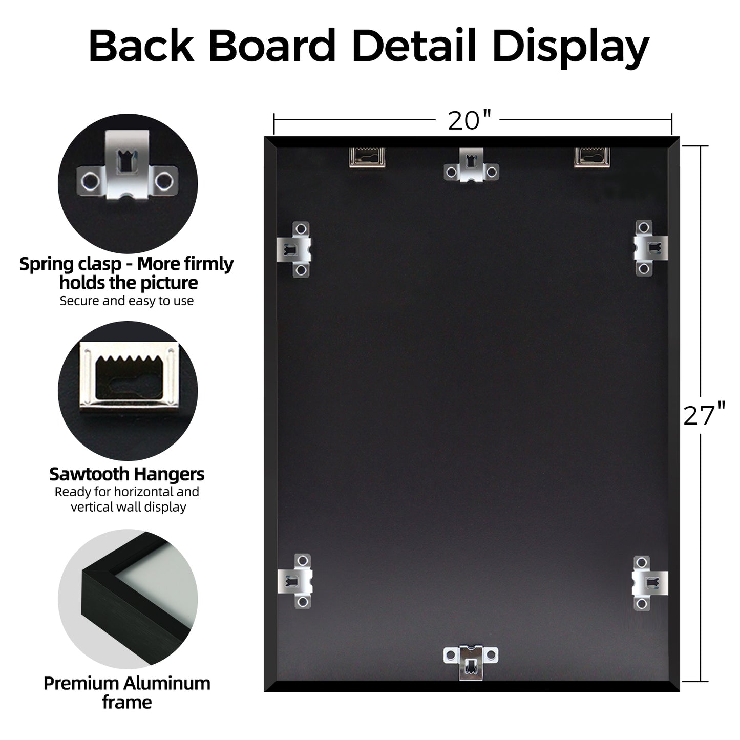 Kuxerla Black 20 x 27 Metal Picture Frame with Mat Board,Clear Acrylic Cover and Sturdy Back Panel,Horizontal or Vertical Display.