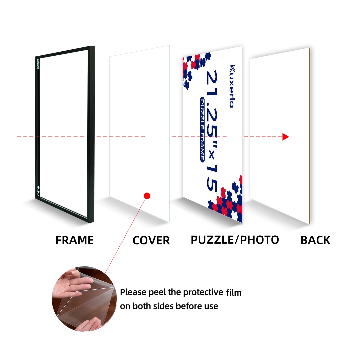 Kuxerla Puzzle Frame for 21.25x15 Puzzle,with Clear Acrylic Cover and Sturdy Back Panel,Horizontal or Vertical Display,Black