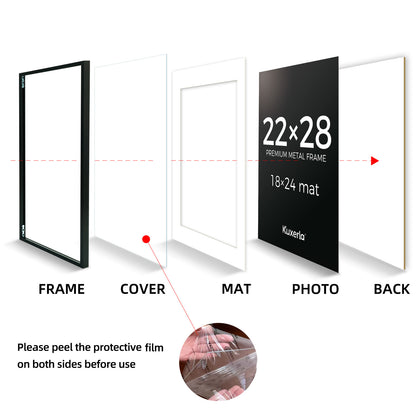 Kuxerla picture Frame 22x28 Holds 18x24 Photos with Mat or 22x28 Photo without Mat. With Clear Acrylic Front and MDF Back Panel.Black