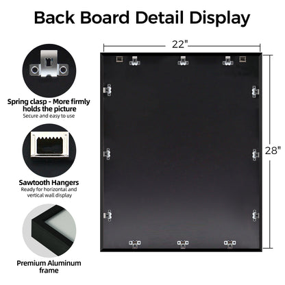 Kuxerla picture Frame 22x28 Holds 18x24 Photos with Mat or 22x28 Photo without Mat. With Clear Acrylic Front and MDF Back Panel.Black