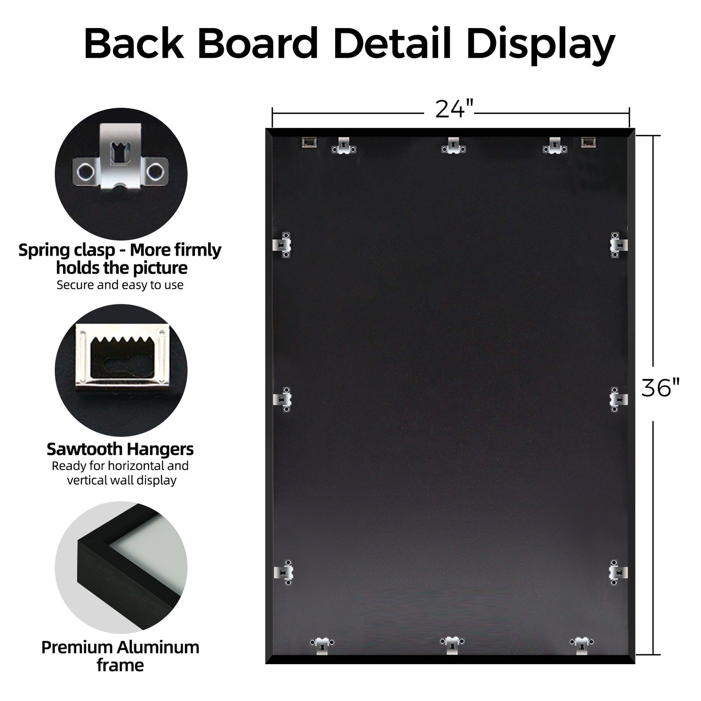 Kuxerla Picture Frame 24x36 Holds 20x30 Photos with Mat or 24x36 Poster without Mat. With Clear Acrylic Front and MDF Back Panel.Black