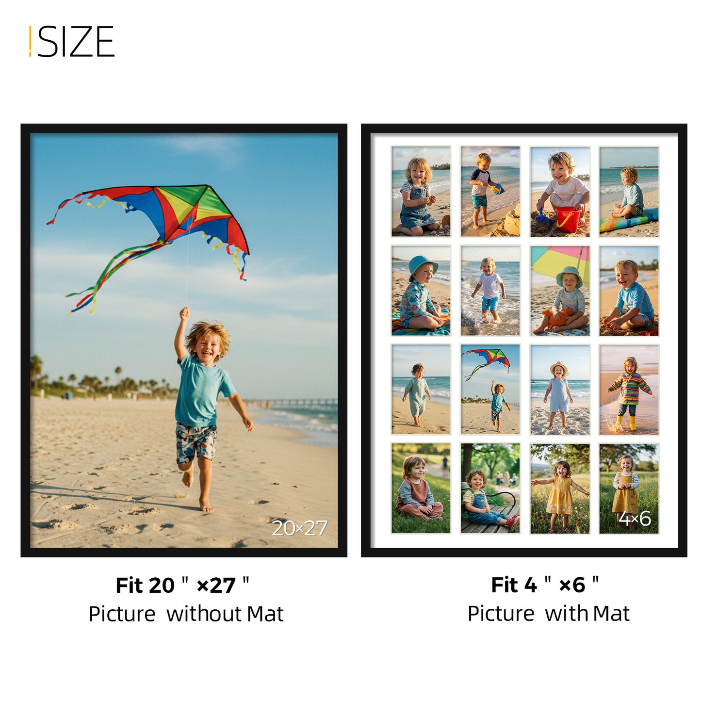 Kuxerla 20x27 Collage Picture Frame ,Displays 24Pcs 4x6 Pictures with Mat or 1Pcs 20x27 Picture without Mat , Collage Picture Frame for Horizontal or Vertical Display, Black, 1 Pack