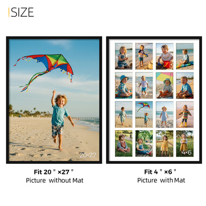 Kuxerla 20x27 Collage Picture Frame ,Displays 24Pcs 4x6 Pictures with Mat or 1Pcs 20x27 Picture without Mat , Collage Picture Frame for Horizontal or Vertical Display, Black, 1 Pack