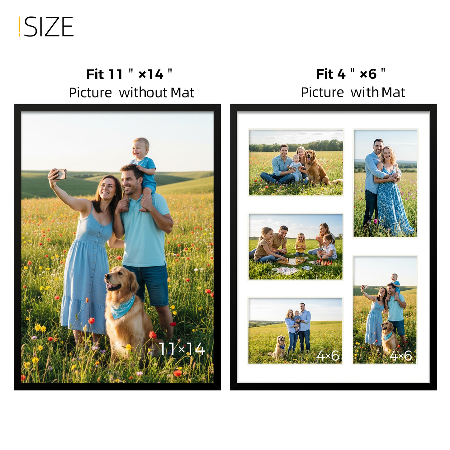 Kuxerla 11x14 Collage Picture Frame ,Displays 5Pcs 4x6 Pictures with Mat or 1Pcs 11x14 Picture without Mat , Collage Picture Frame for Horizontal or Vertical Display, Black, 1 Pack