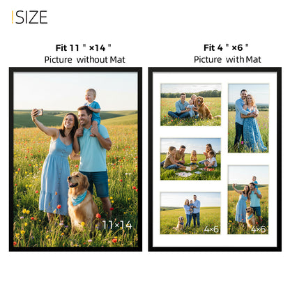 Kuxerla 11x14 Collage Picture Frame ,Displays 5Pcs 4x6 Pictures with Mat or 1Pcs 11x14 Picture without Mat , Collage Picture Frame for Horizontal or Vertical Display, Black, 1 Pack