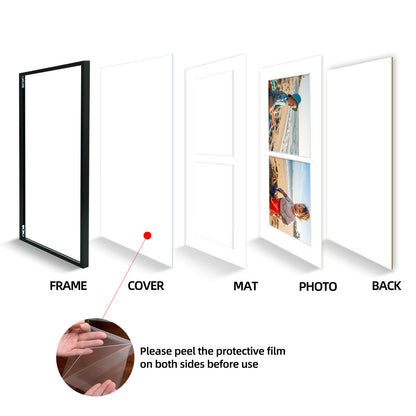 Kuxerla 6x14 Collage Picture Frame ,Displays 2Pcs 4x6 Pictures with Mat or 1Pcs 6x14 Picture without Mat , Collage Picture Frame for Horizontal or Vertical Display, Black, 1 Pack