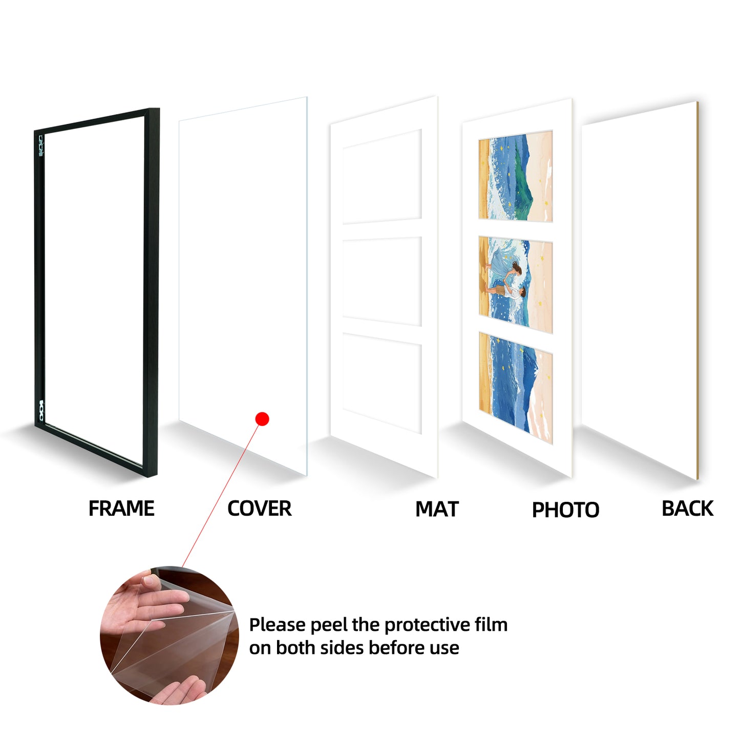 Kuxerla 8x16 Collage Picture Frame ,Displays 3Pcs 4x6 Pictures with Mat or 1Pcs 8x16 Picture without Mat , Collage Picture Frame for Horizontal or Vertical Display, Black, 1 Pack