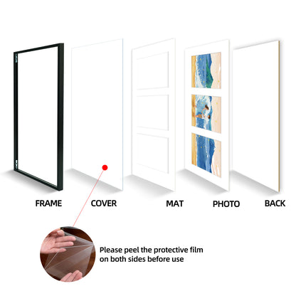 Kuxerla 8x16 Collage Picture Frame ,Displays 3Pcs 4x6 Pictures with Mat or 1Pcs 8x16 Picture without Mat , Collage Picture Frame for Horizontal or Vertical Display, Black, 1 Pack