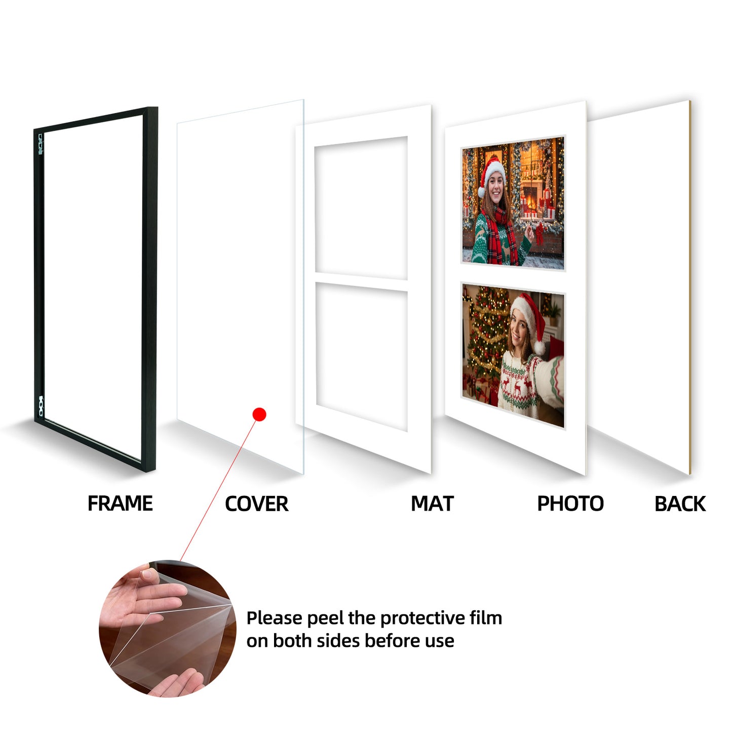 Kuxerla 8x10 Collage Picture Frame ,Displays 2Pcs 4x6 Pictures with Mat or 1Pcs 8x10 Picture without Mat , Collage Picture Frame for Horizontal or Vertical Display, Black, 1 Pack