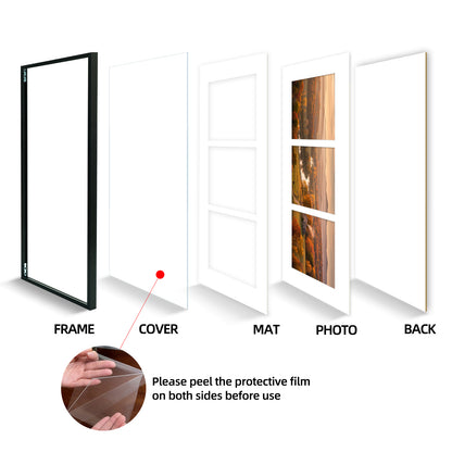 Kuxerla 9x18 Collage Picture Frame ,Displays 3Pcs 5x7 Pictures with Mat or 1Pcs 9x18 Picture without Mat , Collage Picture Frame for Horizontal or Vertical Display, Black, 1 Pack