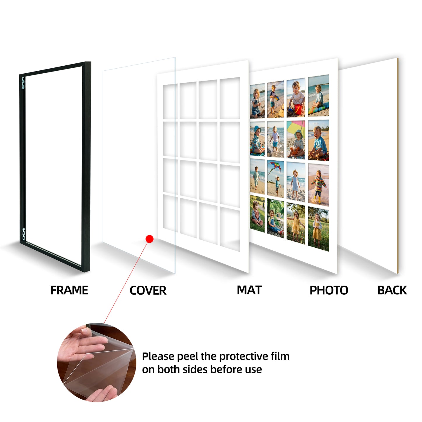Kuxerla 20x27 Collage Picture Frame ,Displays 24Pcs 4x6 Pictures with Mat or 1Pcs 20x27 Picture without Mat , Collage Picture Frame for Horizontal or Vertical Display, Black, 1 Pack