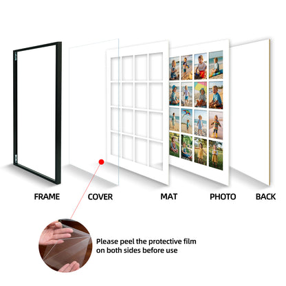 Kuxerla 20x27 Collage Picture Frame ,Displays 24Pcs 4x6 Pictures with Mat or 1Pcs 20x27 Picture without Mat , Collage Picture Frame for Horizontal or Vertical Display, Black, 1 Pack