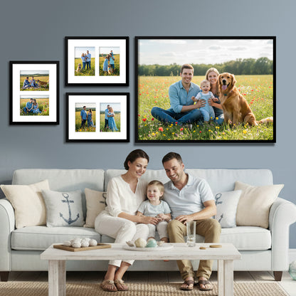 Kuxerla 8x24 Collage Picture Frame ,Displays 5Pcs 4x6 Pictures with Mat or 1Pcs 8x24 Picture without Mat , Collage Picture Frame for Horizontal or Vertical Display, Black, 1 Pack