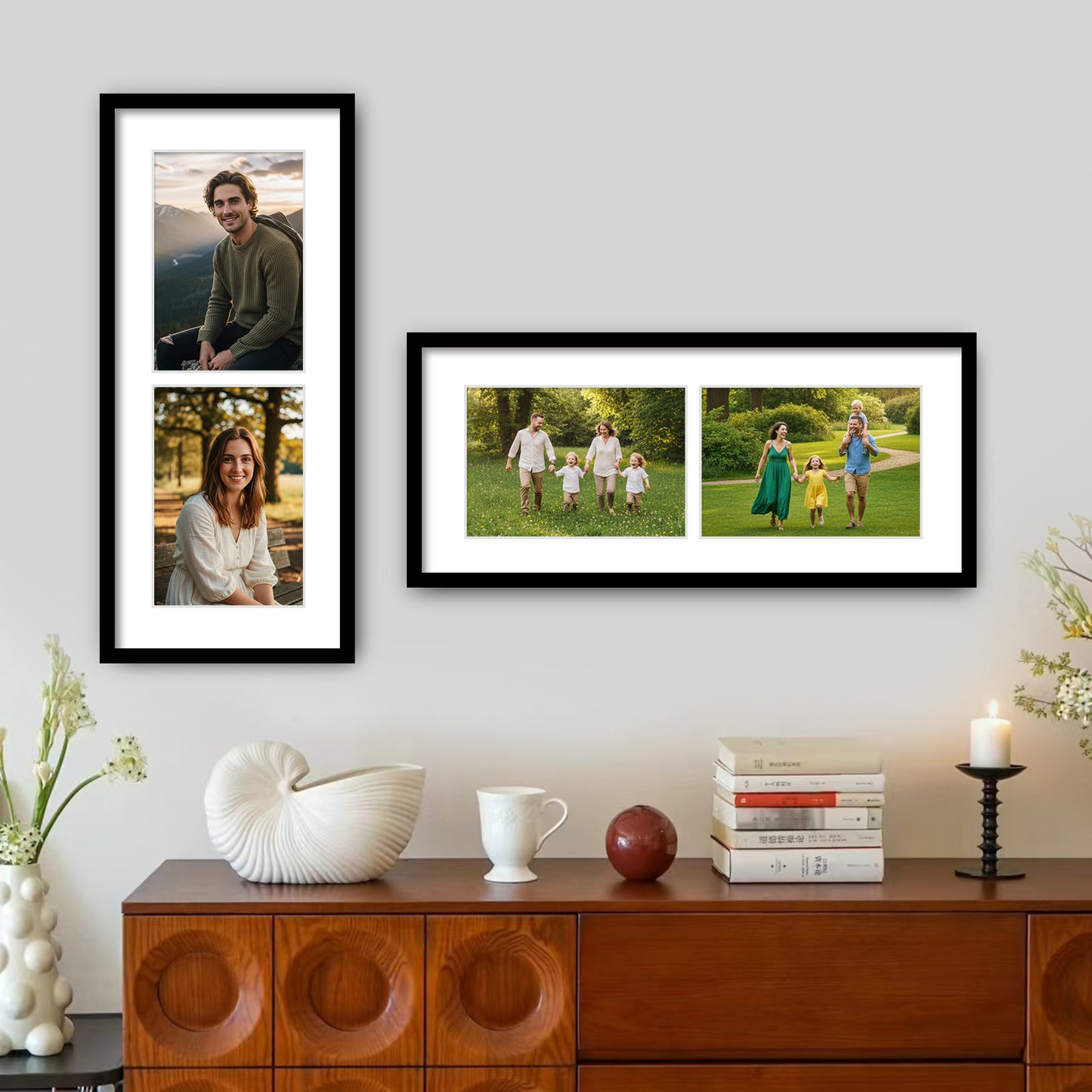 Kuxerla 6x14 Collage Picture Frame ,Displays 2Pcs 4x6 Pictures with Mat or 1Pcs 6x14 Picture without Mat , Collage Picture Frame for Horizontal or Vertical Display, Black, 1 Pack