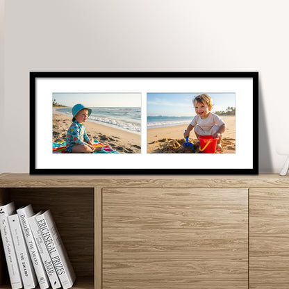 Kuxerla 6x14 Collage Picture Frame ,Displays 2Pcs 4x6 Pictures with Mat or 1Pcs 6x14 Picture without Mat , Collage Picture Frame for Horizontal or Vertical Display, Black, 1 Pack
