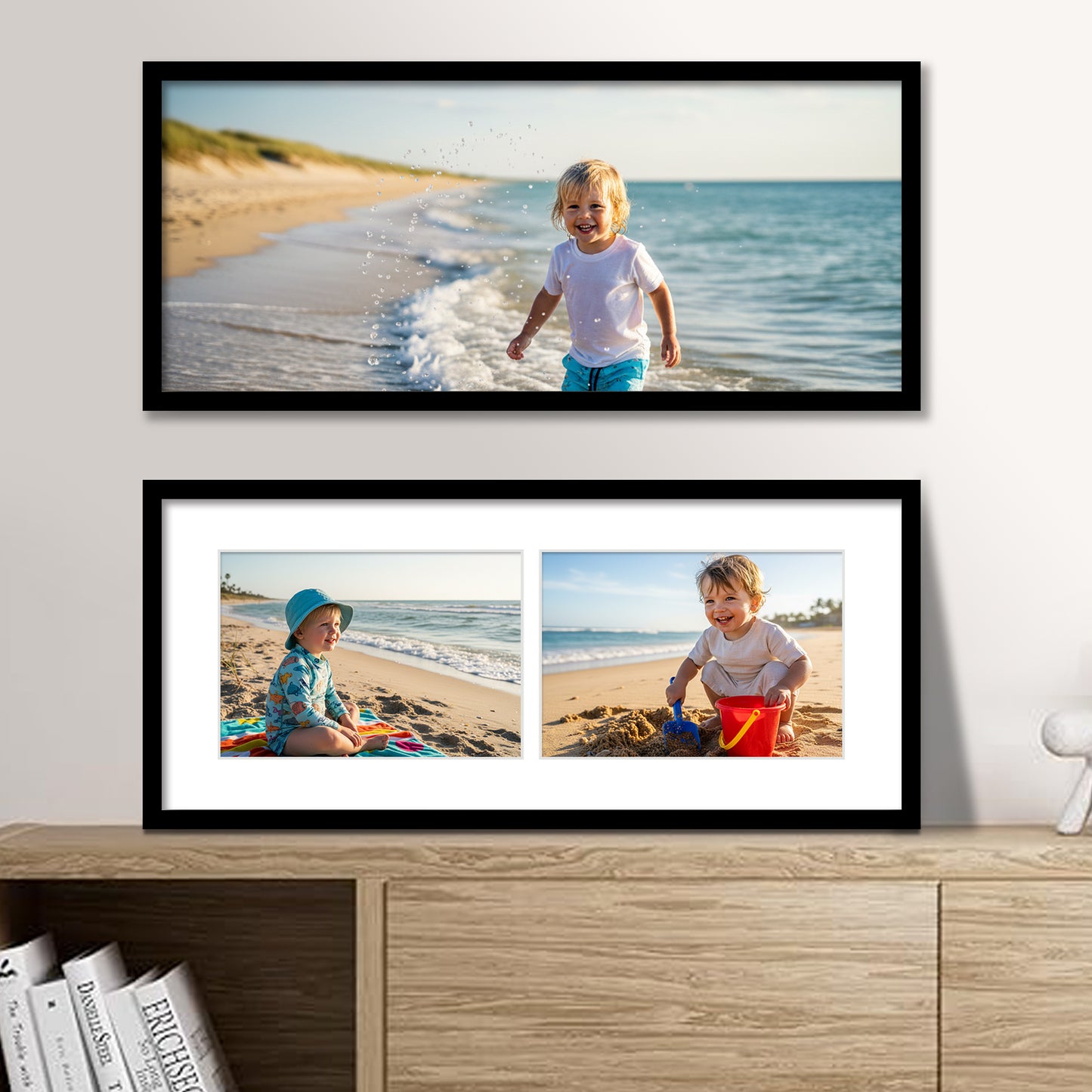 Kuxerla 6x14 Collage Picture Frame ,Displays 2Pcs 4x6 Pictures with Mat or 1Pcs 6x14 Picture without Mat , Collage Picture Frame for Horizontal or Vertical Display, Black, 1 Pack