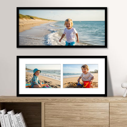 Kuxerla 6x14 Collage Picture Frame ,Displays 2Pcs 4x6 Pictures with Mat or 1Pcs 6x14 Picture without Mat , Collage Picture Frame for Horizontal or Vertical Display, Black, 1 Pack