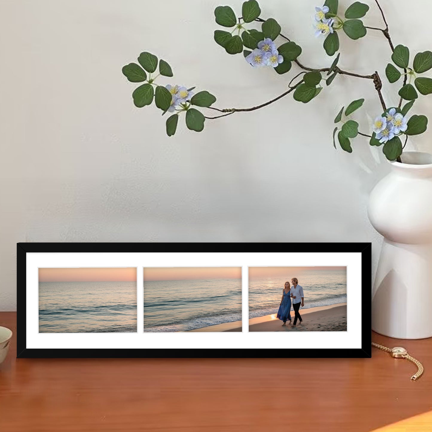 Kuxerla 6x20 Collage Picture Frame ,Displays 3Pcs 4x6 Pictures with Mat or 1Pcs 6x20 Picture without Mat , Collage Picture Frame for Horizontal or Vertical Display, Black, 1 Pack