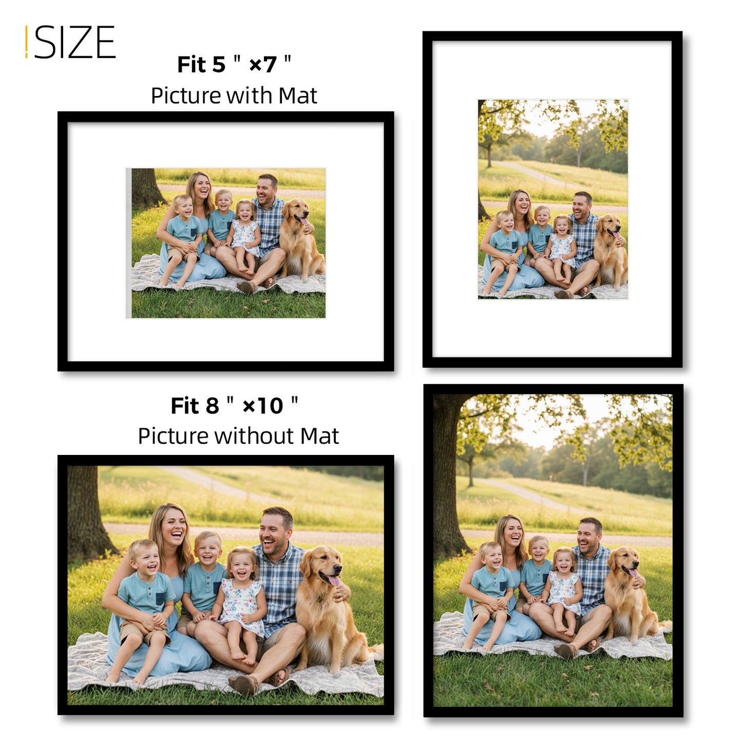Kuxerla Picture Frame 8x10 Holds 5x7 Photos with Mat or 8x10 Photo without Mat. With Clear Acrylic Front and MDF Back Panel. Pack of 2,Black