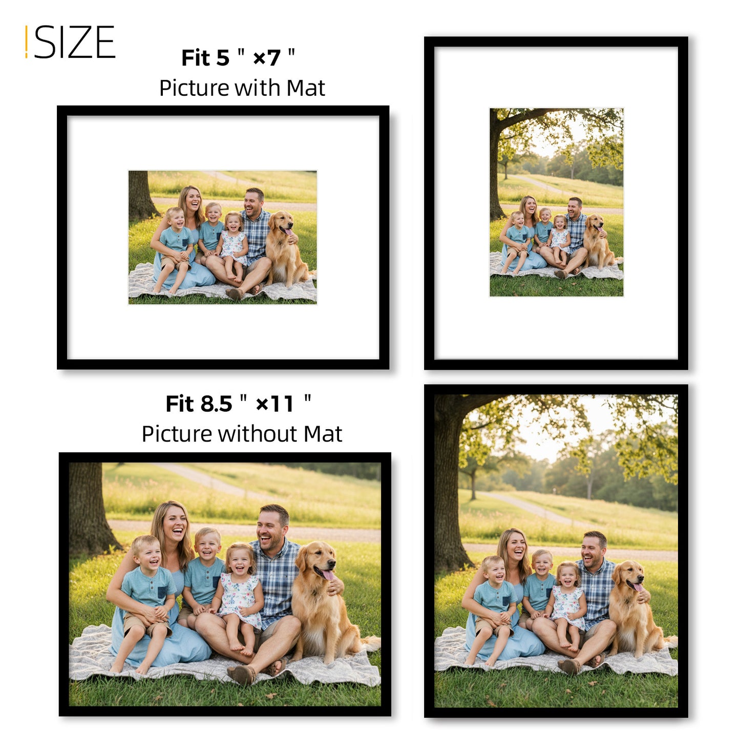 Kuxerla Picture Frame 8.5x11 Holds 5x7 Photos with Mat or 8.5x11 Photo without Mat. With Clear Acrylic Front and MDF Back Panel. Pack of 2,Black