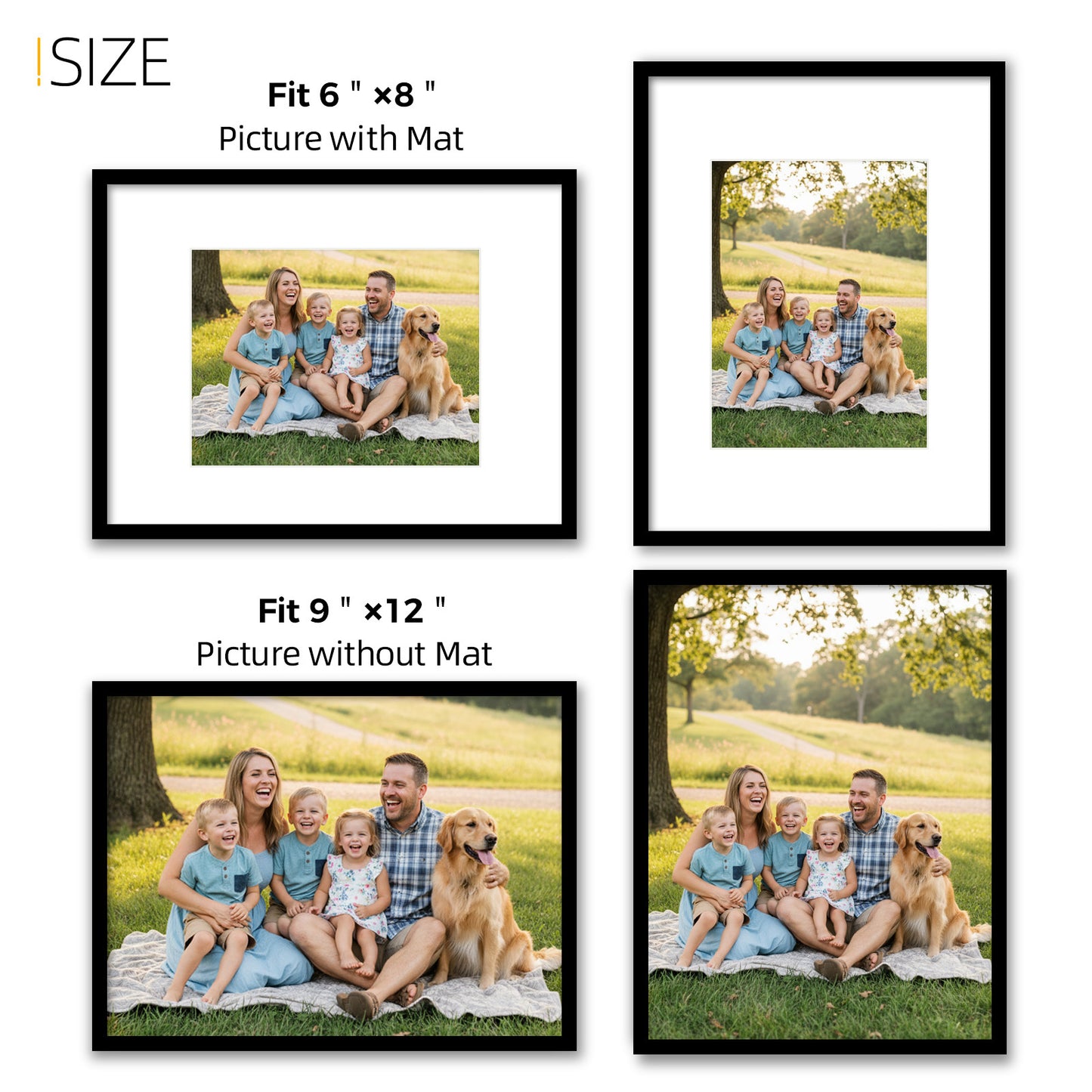 Kuxerla picture Frame 9x12 Holds 6x8 Photos with Mat or 9x12 Photo without Mat. With Clear Acrylic Front and MDF Back Panel. Pack of 2,Black