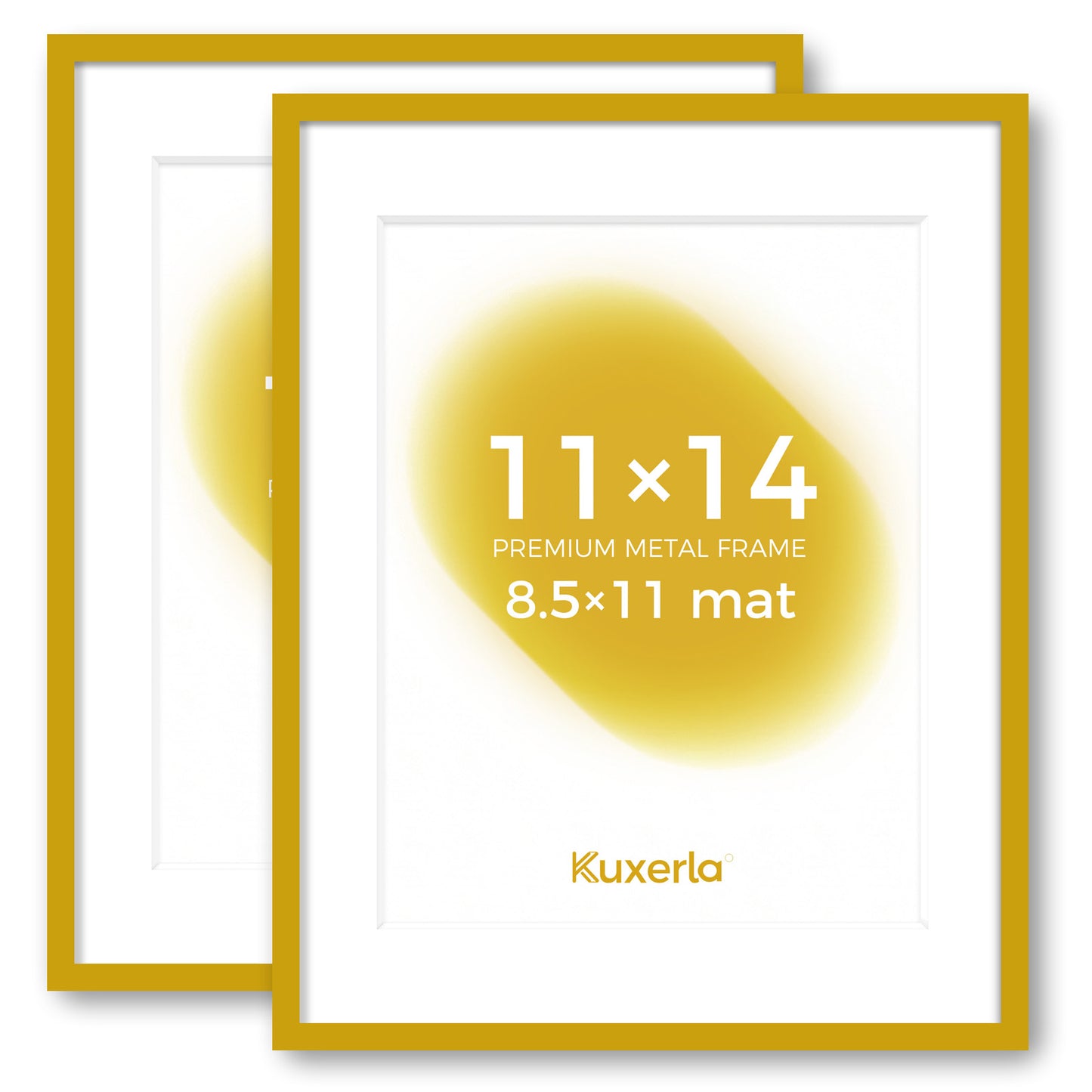 Kuxerla 11x14 Picture Frame Holds 8.5x11 Picture with Mat or 11x14 Picture without Mat,With Clear Acrylic Front and MDF Back Panel,Pack of 2,Yellow