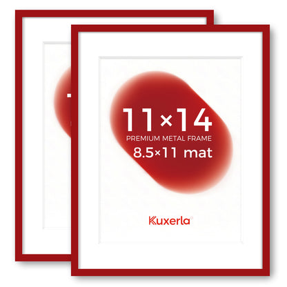 Kuxerla 11x14 Picture Frame Holds 8.5x11 Picture with Mat or 11x14 Picture without Mat,With Clear Acrylic Front and MDF Back Panel,Pack of 2,Red